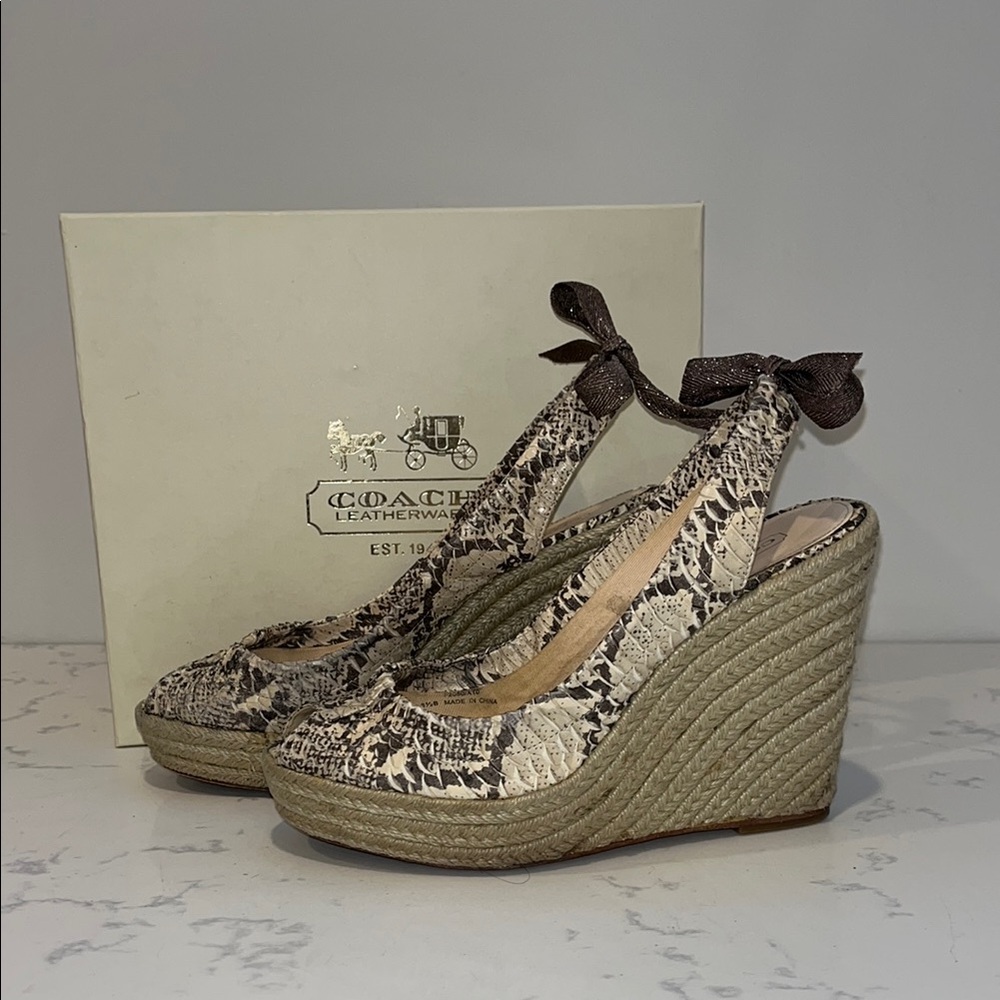 Coach Women's Snakeskin Wedge Sandals - Brown